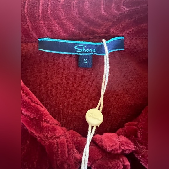 SHORE Women's Red Terry Cloth Wave Textured Button Down Shirt Coverup NWT S - Picture 2 of 10